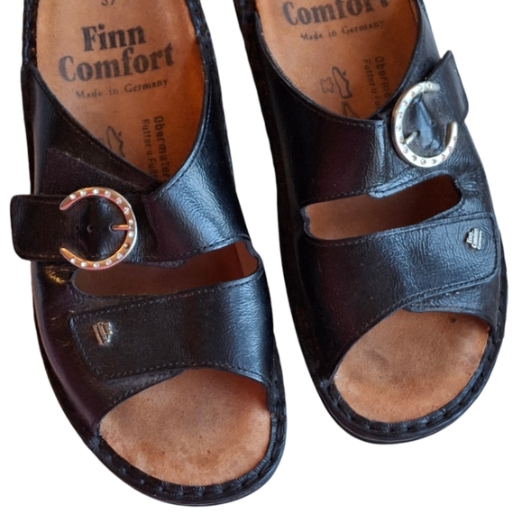 Finn Comfort Mumbai Black Leather Slip-On Sandals Women Size 7 Made in Germany - Picture 5 of 13